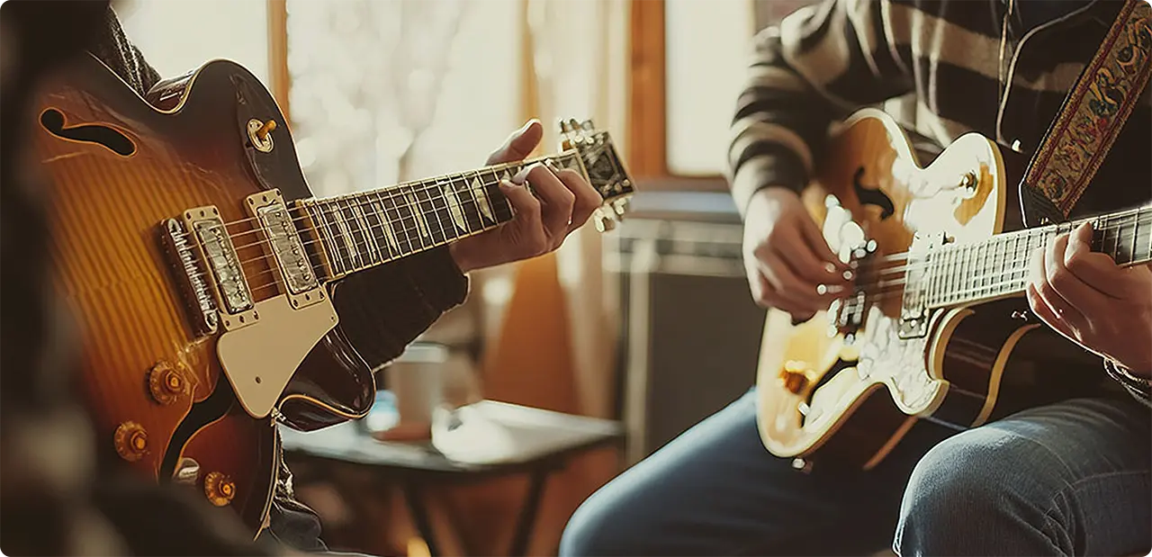 Beginner guitarist playing 